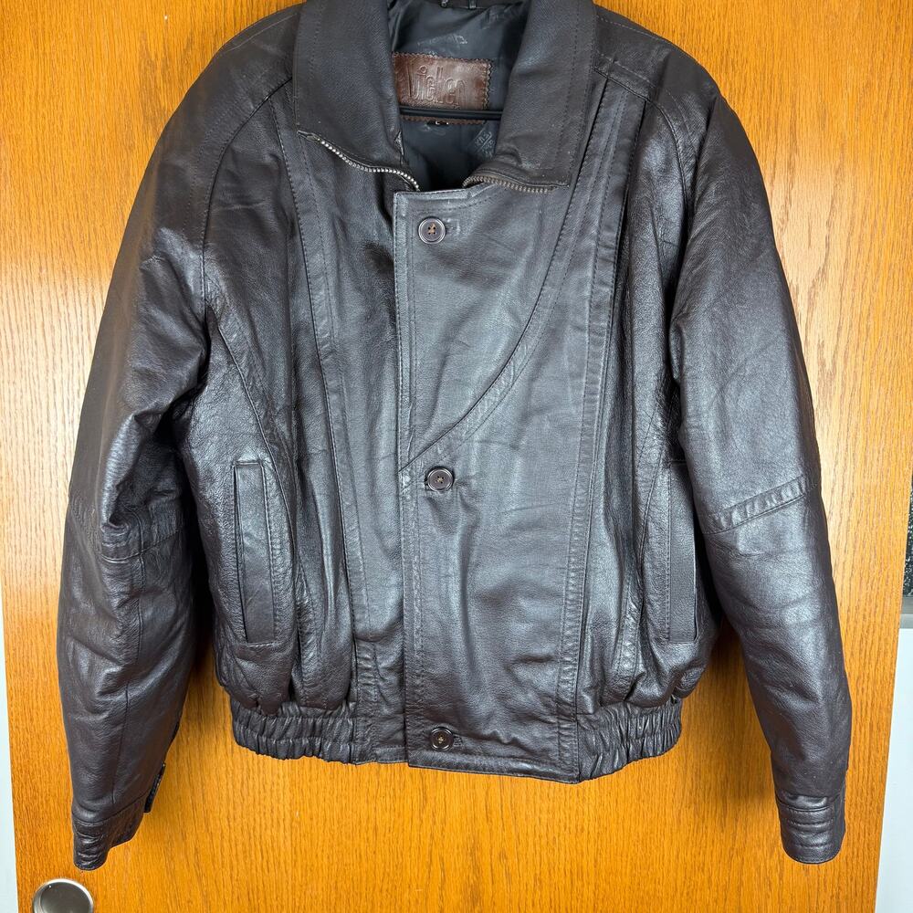 Vintage Vichen Chocolate Brown Leather Bomber Jacket - L